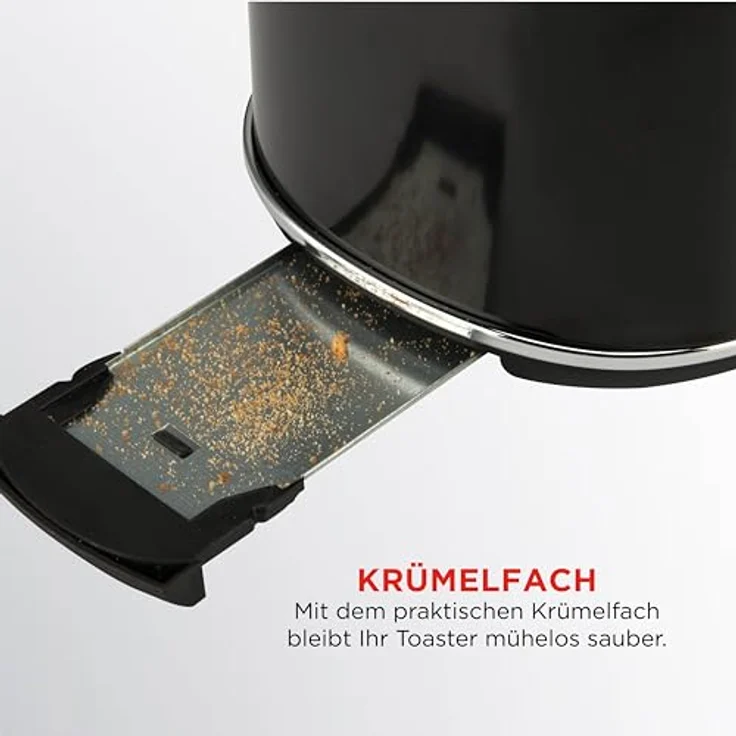 BOURGINI Retro Toaster, Schwarz, Edelstahl, 850W, Einstellbare Bräunungsstufen + Auftau-& Aufwärmfunktion – Bild 5