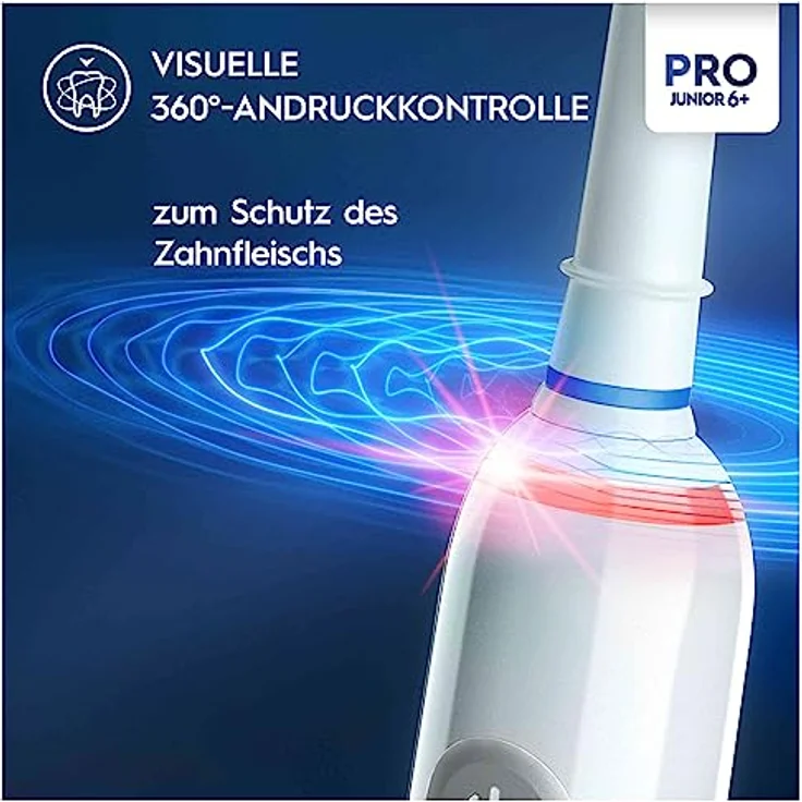 Oral-B Junior Pro Frozen Elektrische Zahnbürste/Electric Toothbrush für Kinder ab 6 Jahren, 2 Aufsteckbürsten, 360°-Andruckkontrolle, 3 Putzmodi inkl. Sensitive Zahnpflegee, Timer, weiß – Bild 4