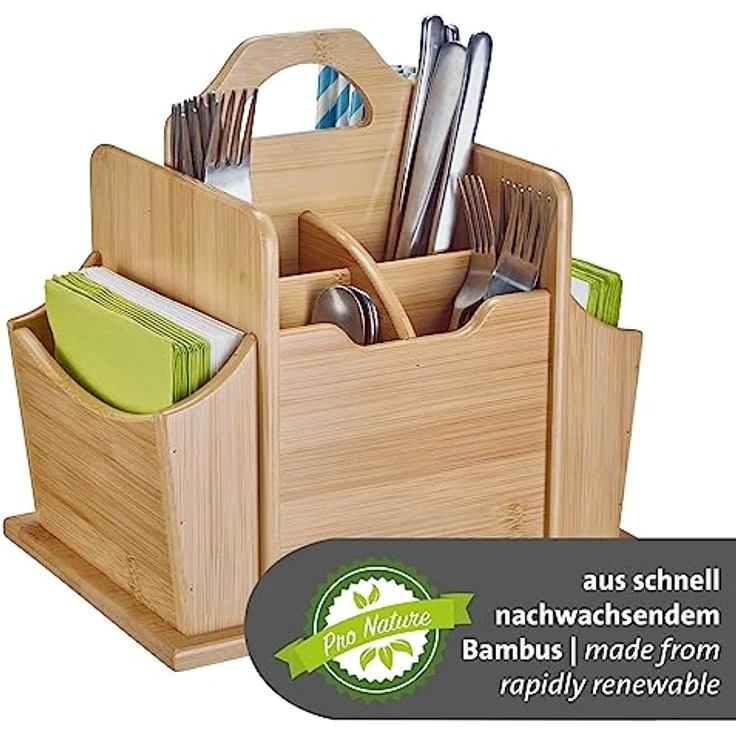 Westmark Tischbutler Tapas + Friends – praktischer Tisch-Organizer mit 7 Fächern, Korb für Besteck und Servietten, Utensilienhalter für Esstisch und Party – Bambus – Bild 4