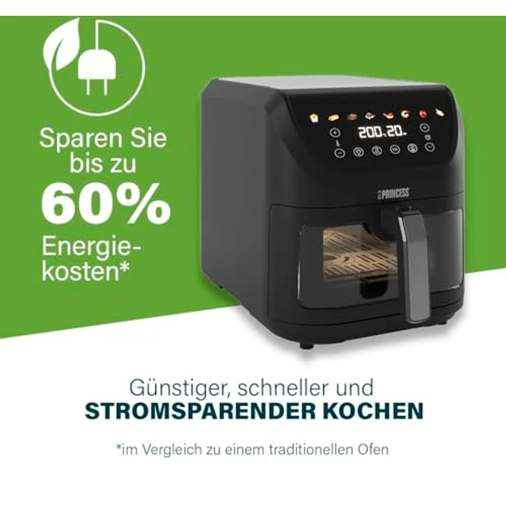 Princess SlimFry Airfryer 182257, 8L Heißluftfritteuse mit 2000W, 8 Programmen, Digitalem Touchscreen, Sichtfenster und Automatischer Abschaltung – Bild 3