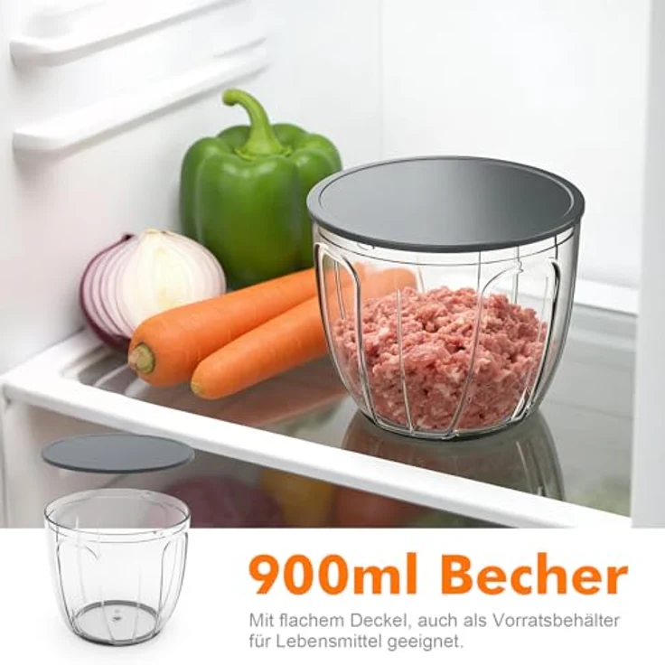 Ibergrif Zwiebel Schneider 900ml, Tragbarer Zwiebel Zerkleinerer mit Edelstahlklingen, BPA-Frei, Rutschfest und Vielseitig für Eier, Nüsse und Babybrei – Bild 3
