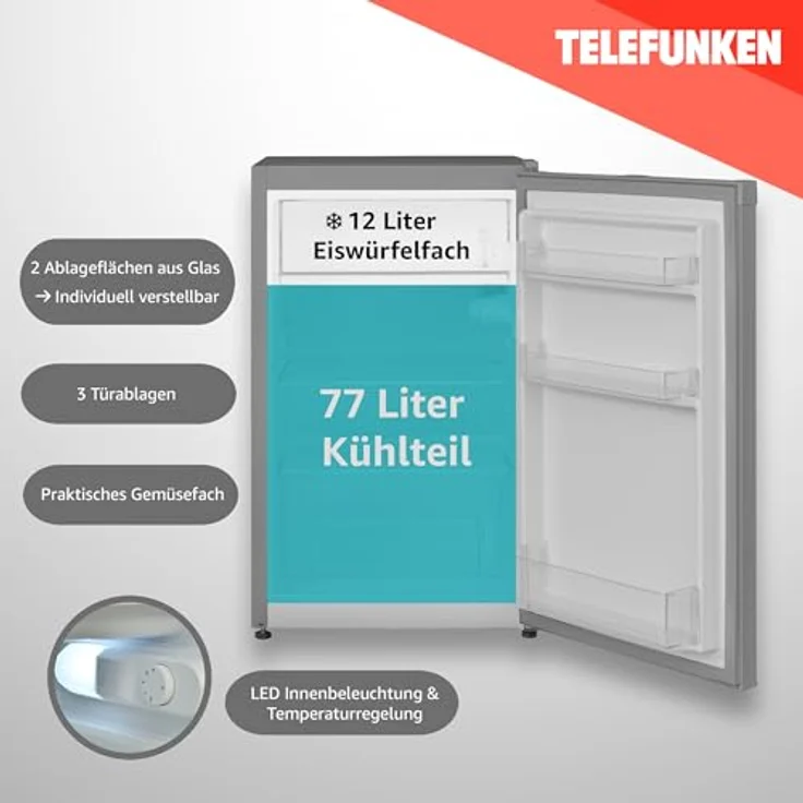 Telefunken Kühlschrank CF-33-101-S2, freistehend mit 89 Litern und 12 Litern Eiswürfelfach, silber – Bild 2
