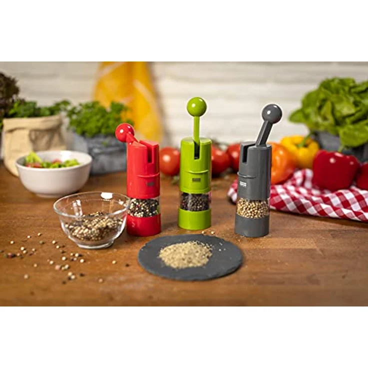 KUHN RIKON Salzmühle & Pfeffermühle Ratchet Grinder, Gewürzmühle manuell, grau, verstellbares Keramikmahlwerk – Bild 5