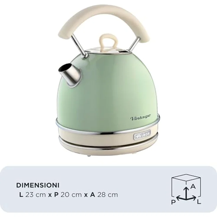 Ariete 2877 Vintage Wasserkocher, 2000 Watt, 1,7 Liter, beige-grün, Rostfreier Stahl, 1.7 liters – Bild 3