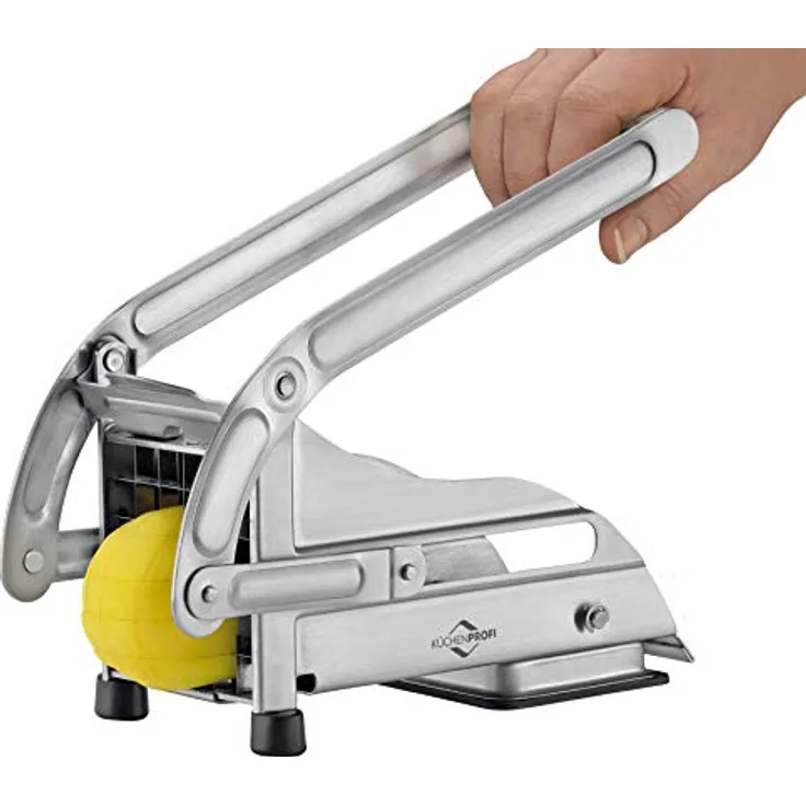 Küchenprofi Pommes Schneider, Küchenreibe aus Edelstahl mit 2 Schneideeinsätzen für Pommes und belgische Frites, Silber