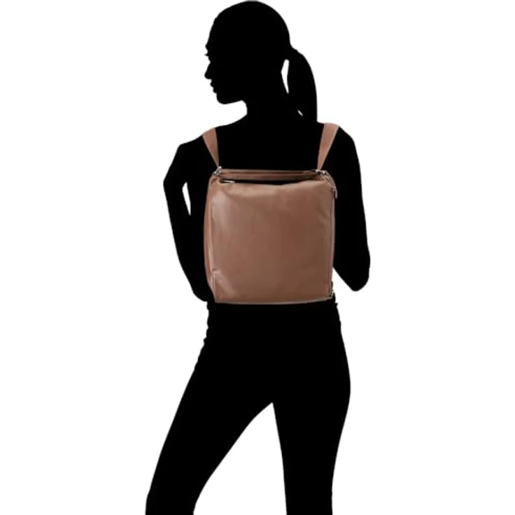 Mandarina Duck Mellow Leather Shoulderbag, Damen Umhängetasche aus hochwertigem Rindsleder, braun, mit Rucksackfunktion und verstellbaren Schultergurten – Bild 4
