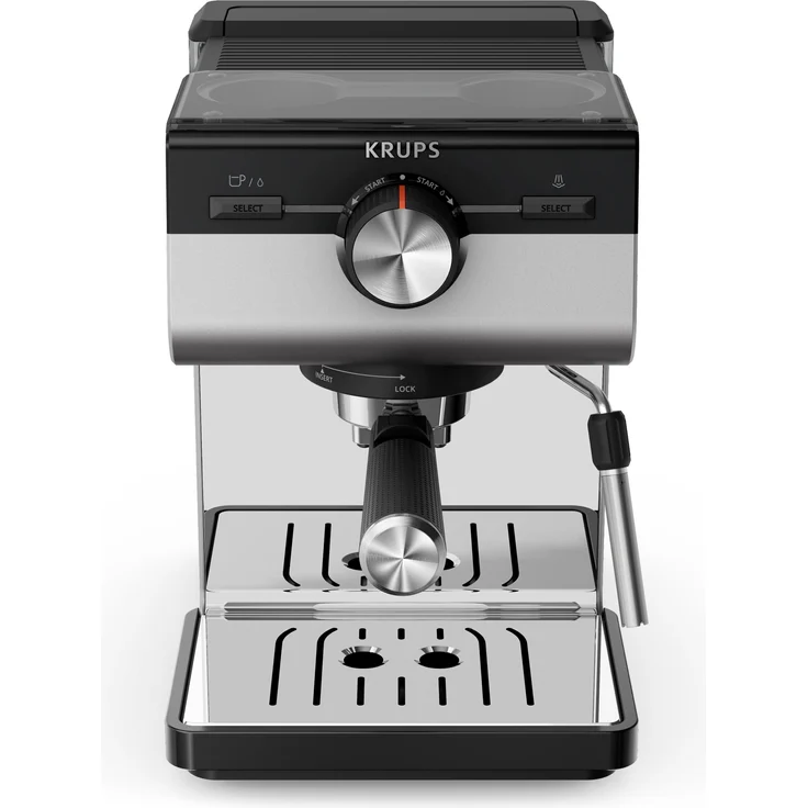 Krups CALVI ALUMINIUM (XP384E10), Kaffeevollautomat mit 2-Liter Wassertank, Dampfdüse und hochwertigen Edelstahl-Gehäuse, Schwarz – Bild 1