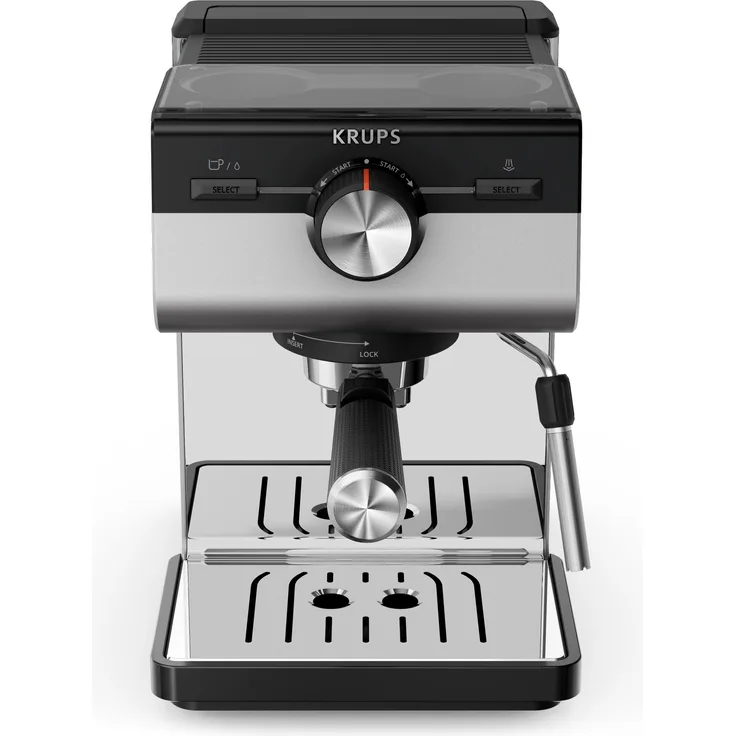 Krups CALVI ALUMINIUM (XP384E10), Kaffeevollautomat mit 2-Liter Wassertank, Dampfdüse und hochwertigen Edelstahl-Gehäuse, Schwarz