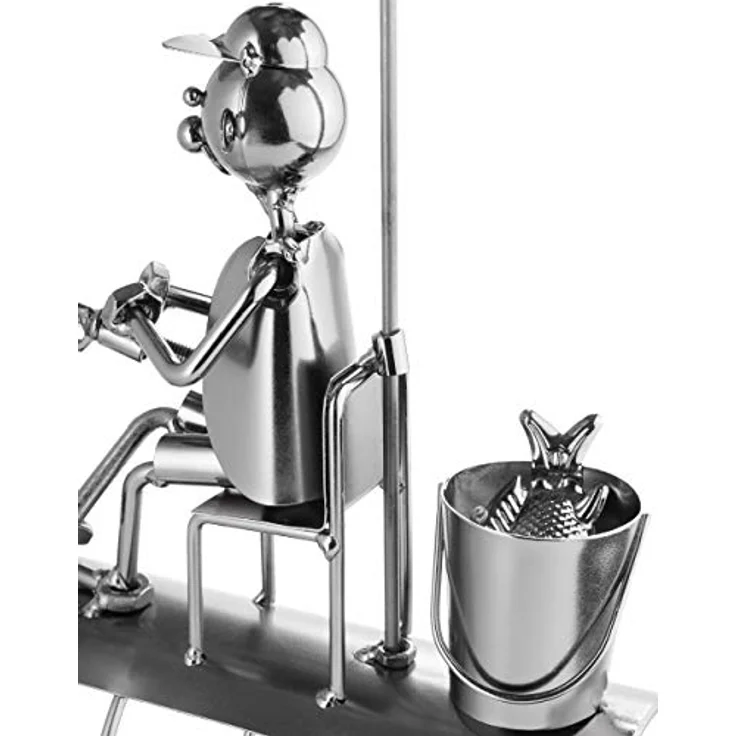 BRUBAKER Flaschenhalter Angler mit Sonnenschirm Metall Skulptur mit Geschenkk... – Bild 5