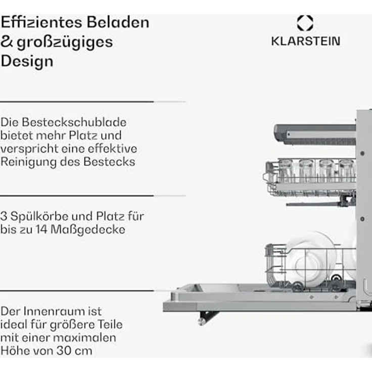 Klarstein Luxara Einbaugeschirrspüler – integrierte Spülmaschine für 14 Standardgedecke, AquaStop Wasserschaden-Schutz, 8 Programme, geringer Wasserverbrauch – Bild 4