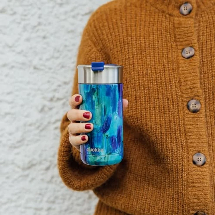 Quokka Boost Blue Paint, wiederverwendbarer Thermobecher mit doppelwandiger Konstruktion, 400 ml, BPA-frei, auslaufsicher – Bild 2