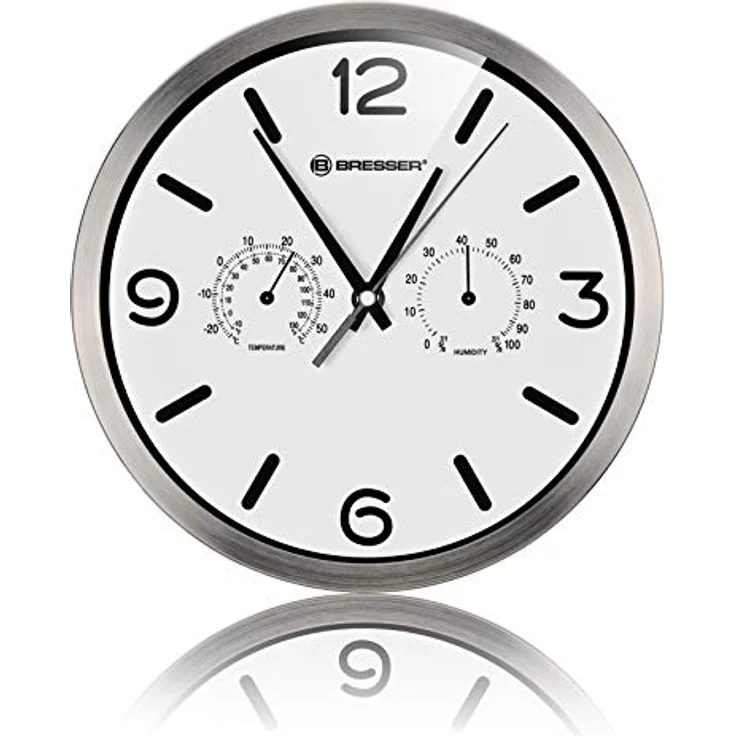 Bresser Funkuhr Wanduhr MyTime ND Thermo-Hygro mit geräuschlosem Funkuhrwerk, Edelstahlrahmen und Anzeige für Temperatur und Luftfeuchtigkeit, Weiß – Bild 5
