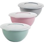 2friends Salatschüssel mit Deckel 5l, 3er Rührschüssel Set, BPA-frei Kunststoff, Ø 28cm, Made in EU, Model Kai - hell grau, pastell rosa, pastell grün, Transparent Deckel