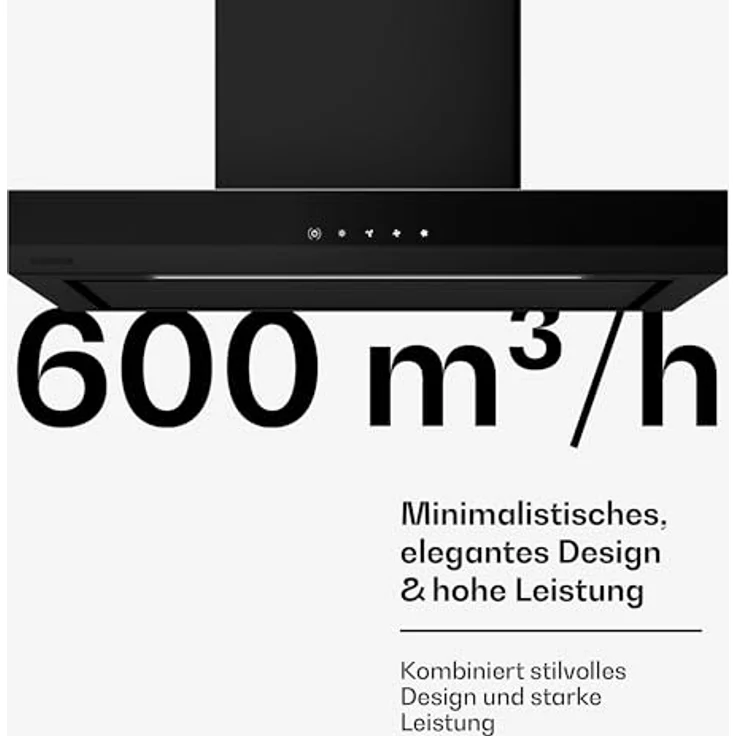 Klarstein Velaire Dunstabzugshaube 60 cm, 600 m³/h, A++ Energieeffizienz, Touch-Bedienung, LED-Beleuchtung, Aluminium- & Aktivkohlefilter, Wandhaube, Schwarz – Bild 4