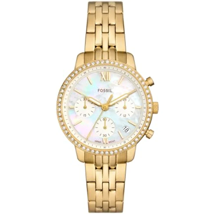 Fossil Damen Analog Quarz Uhr mit Edelstahl Armband ES5358, Chronograph-Anzeige, Weiß/Gold, Wasserdicht bis 50 m – Bild 1