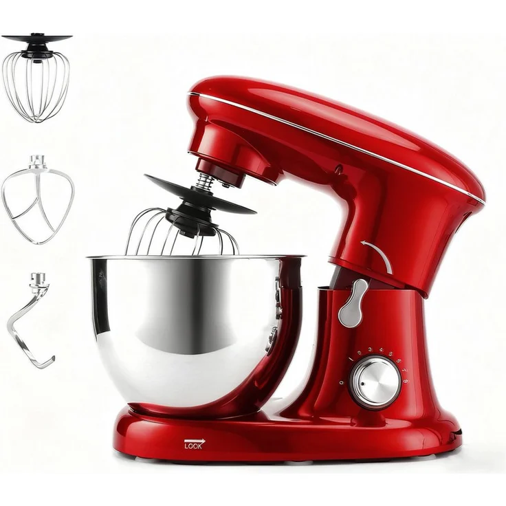 Nettlife Küchenmaschine 1400 W, planetarisches Rührgerät mit 5L Edelstahl-Rührschüssel, Knethaken, Rührbesen und Schneebesen für Brot- und Pizzateig