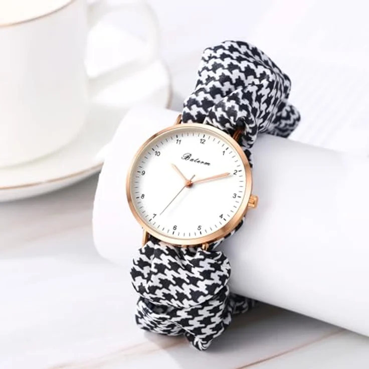 JewelryWe Damenuhr Elastisch Haarband Uhr, Schwarz-Weiß Hahnentrittmuster, Analog Quarz, Multifunktionale Armbanduhr mit Stretch Armband – Bild 5