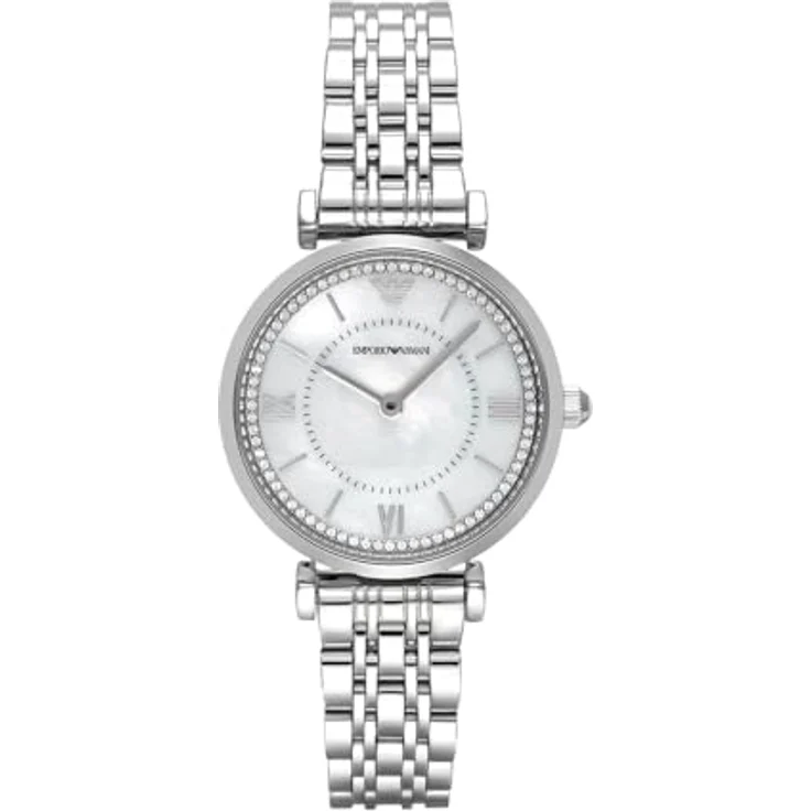 Emporio Armani AR11701, Damen Analog Quarz Uhr mit silberfarbenem Edelstahl Armband, 32 mm Gehäuse, kratzfestem Mineralglas, wasserdicht bis 30 m – Bild 1