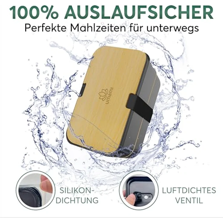 UMAMI Lunchbox Bento für Erwachsene, auslaufsichere Brotdose mit Fächern, inklusive Besteck und 2 Saucenbehältern, ideal für Meal Prep und Snacks – Bild 3