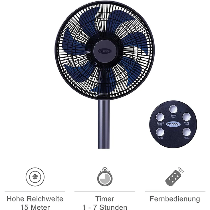 BECOOL BC31ST2005SSF Standventilator, 20 Watt, 3 Leistungsstufen, chrom – Bild 2
