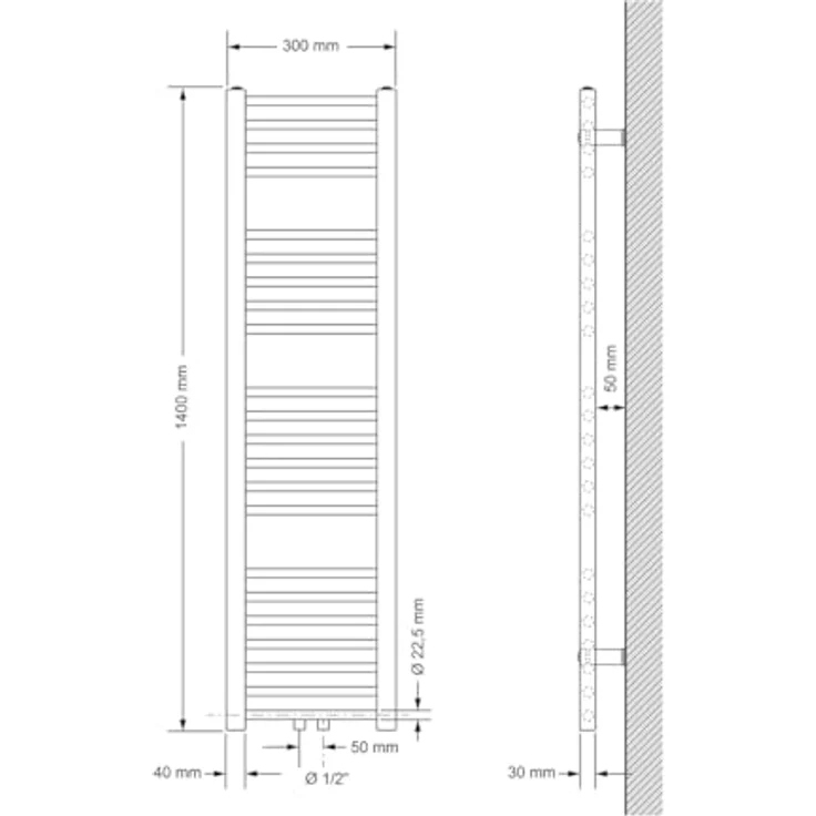 LuxeBath Badheizkörper 300x1400 mm, Chrom, mit Gerade Anschlussgarnitur und Durchgangsausführung – Bild 2