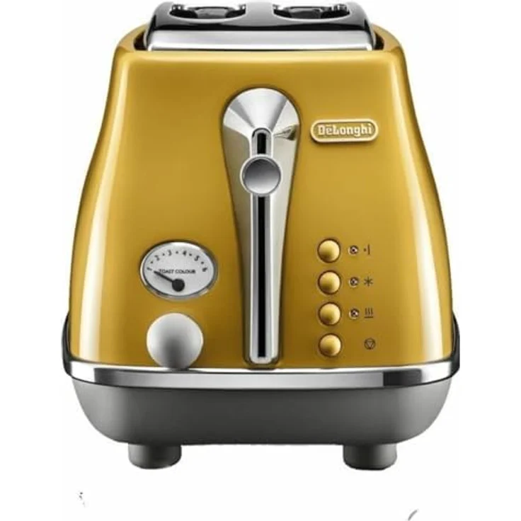 De'Longhi Icona Capitals CTOC 2103.Y 2-Schlitz-Toaster, 900 Watt, 6 Bräunungsstufen, inkl. Krümelschublade, Sandwichzange, gelb – Bild 2
