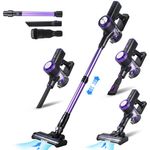 CkeyiN Akku-Hand- und Stielstaubsauger 28000Pa, Kabelloser Staubsauger mit Teleskopstange, Anti-Tangle-Bürste, 250 W, max. 45 Min Laufzeit, lila, LED-Leuchte