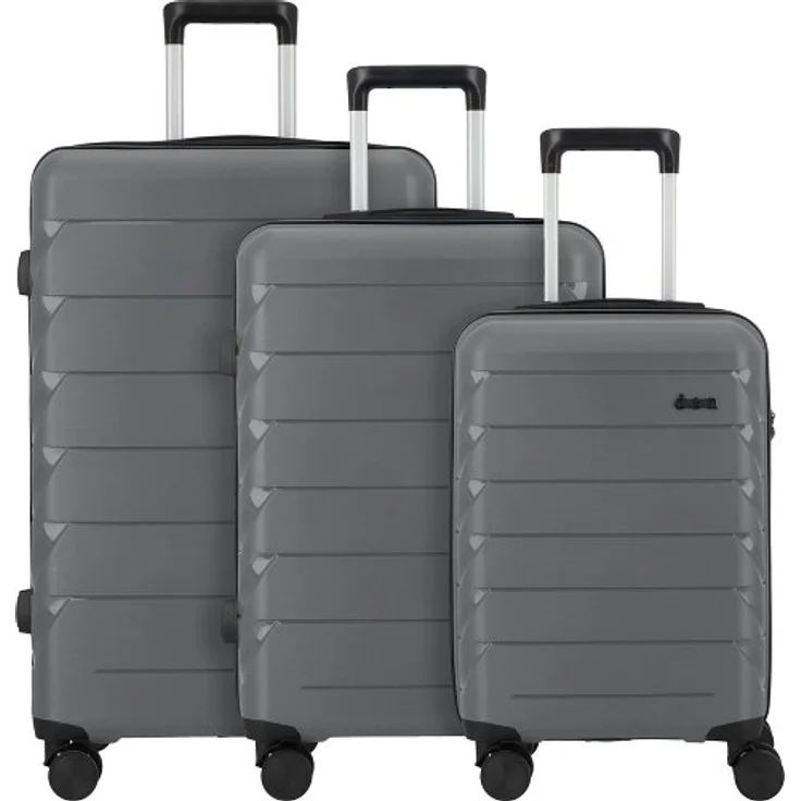 d & n Travel Line 4100, 3-teiliges Kofferset mit 4 Rollen, 100% Polypropylen, grau, 48 cm x 29 cm x 74 cm