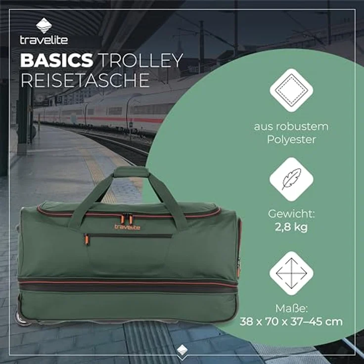 Travelite Basics Koffer, 98 l, grün, mit Volumenerweiterung und Schuhfach – Bild 2