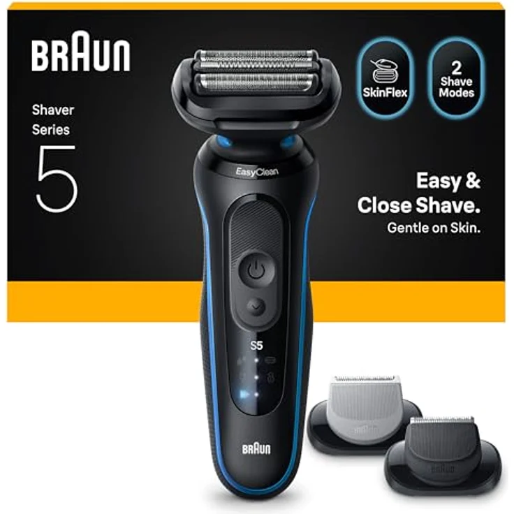 Braun Series 5 52-B1650s, Elektrorasierer mit Barttrimmer- und Bodygroomer-Aufsatz, wasserfest, 60 Minuten Akkulaufzeit, schnelle Ladezeit von 5 Minuten – Bild 1