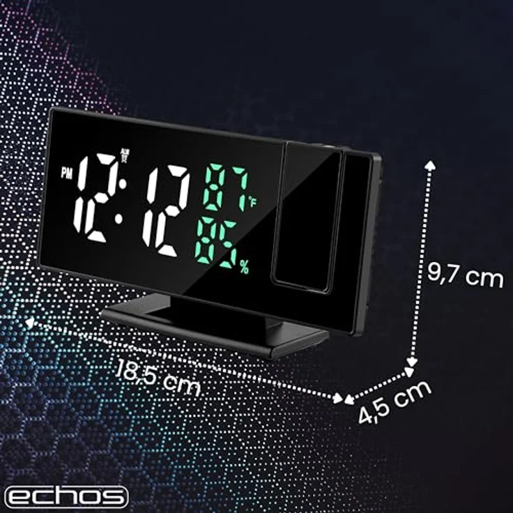 echos Projektionswecker Eco-4600, Großes LED-Display mit 3m Projektion, Temperatur- und Luftfeuchtigkeitsanzeige, schwarz – Bild 7