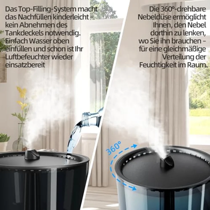 Be Cool Luftbefeuchter 2-in-1, Warm-/Kaltluft mit 7 einstellbaren Stufen, 360° Drehung, 12 Stunden Laufzeit, 5L Tank, Schwarz – Bild 5