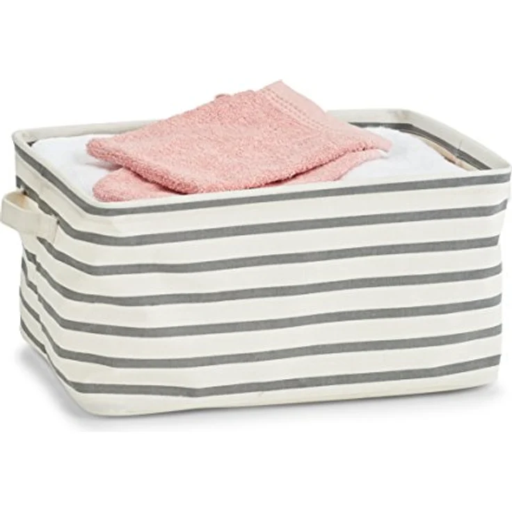 ZELLER Aufbewahrungskorb Stripes, robuster Canvas-Korb in grau, 36 x 25 x 18 cm mit Griffen – Bild 2