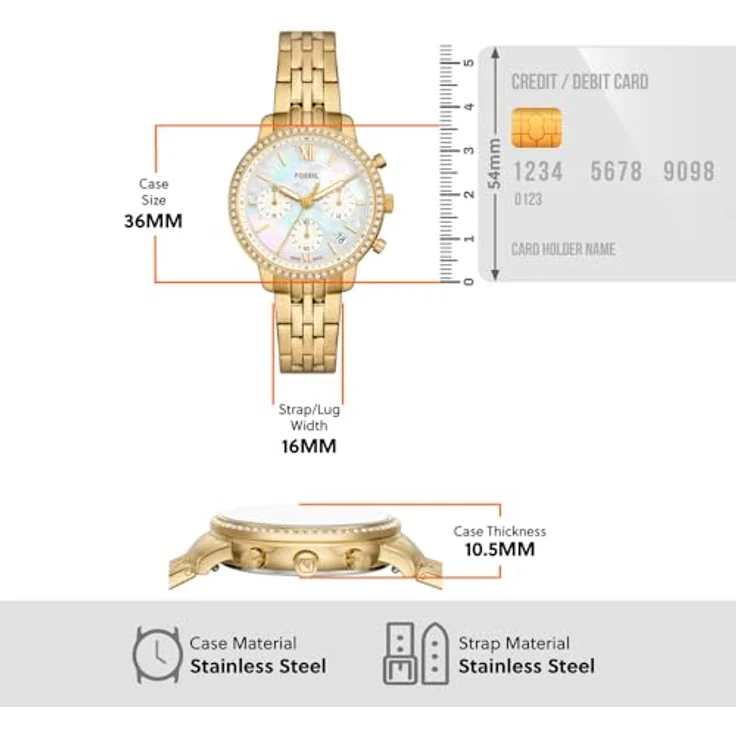 Fossil Damen Analog Quarz Uhr mit Edelstahl Armband ES5358, Chronograph-Anzeige, Weiß/Gold, Wasserdicht bis 50 m – Bild 5