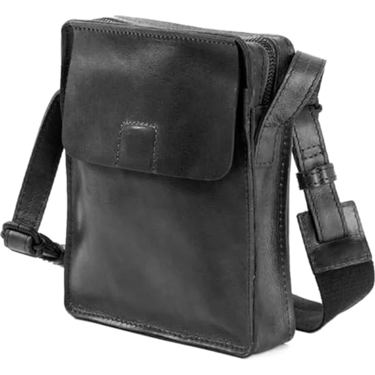 Harold's Aberdeen Umhängetasche, lässige Tasche aus pflanzlich gegerbtem Rindleder, schwarz, 18 x 5 x 21 cm – Bild 2