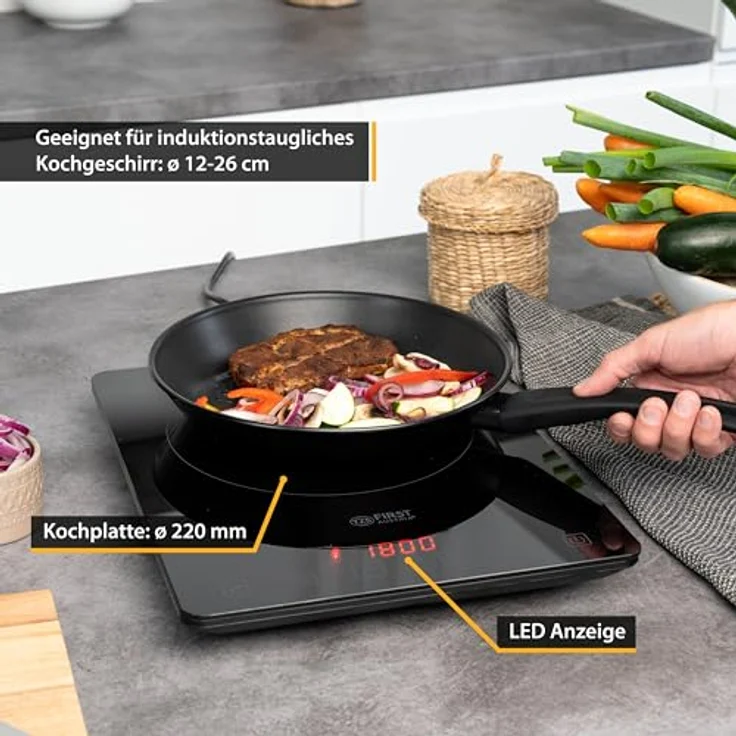 TZS First Austria Induktionskochplatte einzeln | 2000W | Slim-Design | 10-stufige Temperaturregelung | Timer | Kindersicherung | Sensor touch control | Camping, mobil – Bild 5
