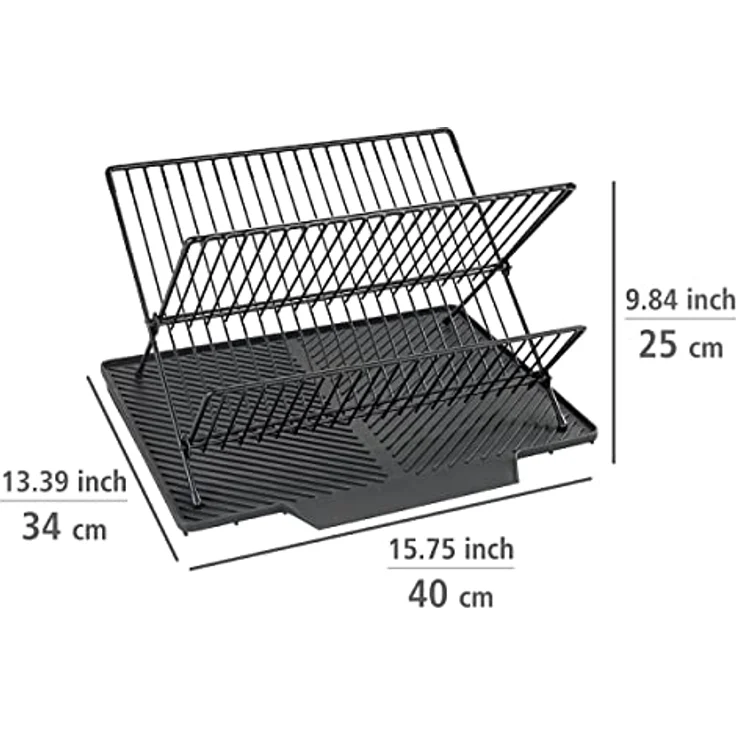 WENKO Abtropfmatte Nelia mit Abtropfgestell für Geschirr mit geneigter Fläche für optimalen Wasserablauf, Abtropfmatte aus Kunststoff, Gestell aus Metall, (B x H x T): 34 x 24 x 40 cm, Schwarz – Bild 4