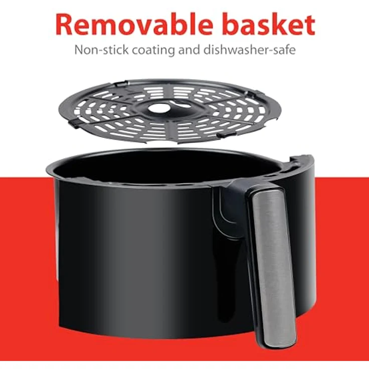 Alpina Airfryer 3,5L - Heißluftfritteuse 1400W - Temperatur Einstellbar von 80 bis 200 °C - Backofen für 3 bis 5 Personen - Luftfritteuse mit Timer bis 60 Min - Digitales Display - Metal - Schwarz – Bild 4