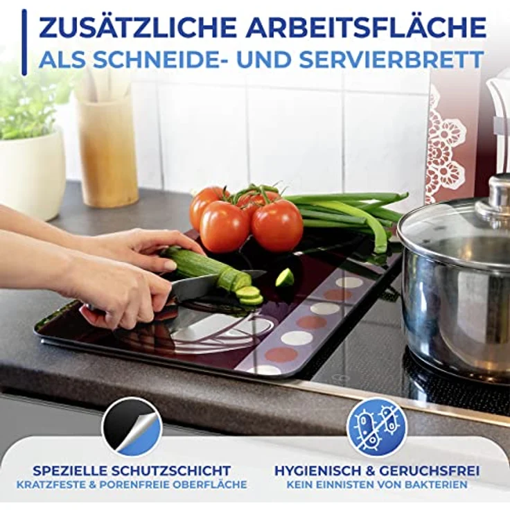 WENKO 2521492500 Herdabdeckplatte Universal Kaffeeduft, 2er Set, für alle Herdarten, Gehärtetes Glas, 30 x 1.8-5.5 x 52 cm, Mehrfarbig – Bild 6