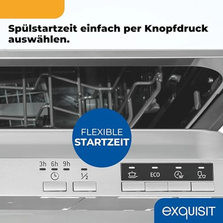 Exquisit EGSP56012-E-030E, vollintegrierter Einbaugeschirrspüler 60cm, 12 Maßgedecke, 11 Liter Verbrauch, 4 Spülprogramme, ECO-Modus, silber – Bild 7