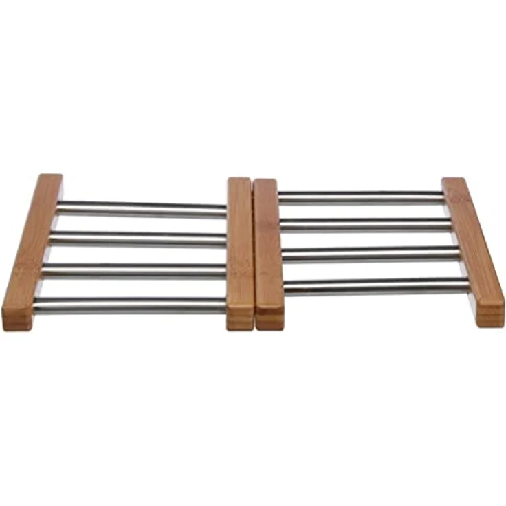 5five ausziehbarer Untersetzer aus Bambus und Edelstahl, Maße 21.5 x 22 x 2 cm, erweiterbar auf 35 x 22 x 2 cm – Bild 1