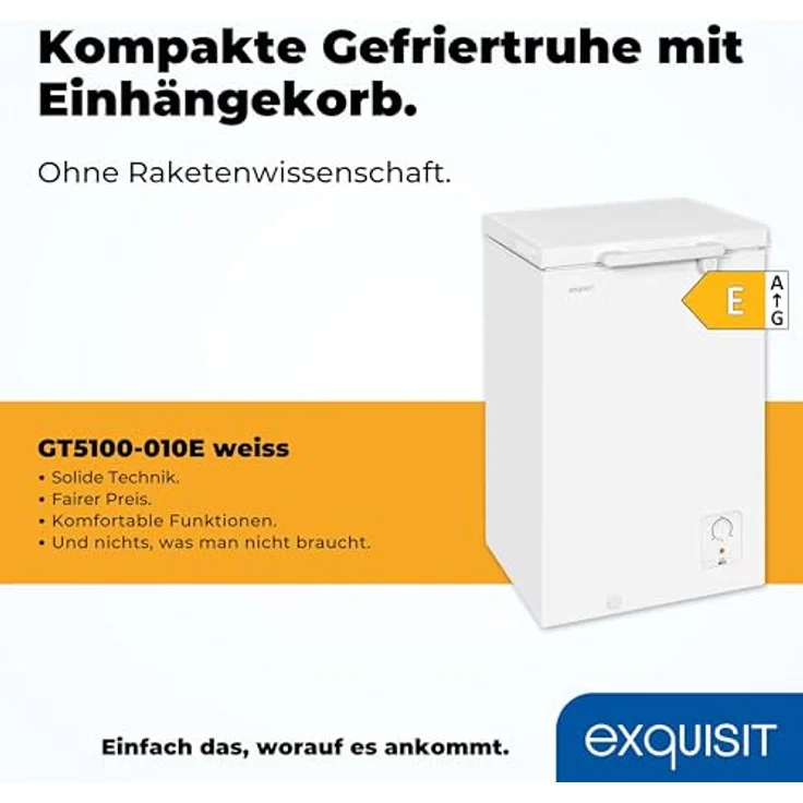 Exquisit Gefriertruhe GT5100-010E weiss | Tiefkühltruhe 95 Liter Nutzinhalt | Kühltruhe 4 Sterne | Einhängekorb | 55cm Breite – Bild 2
