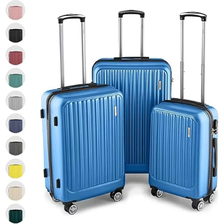 Easy Move ABS Hartschalenkoffer [ERGONOMISCH & SICHER] - Großer Trolley Koffer mit 360° Rädern, Zahlen Schloss - reisekoffer groß, hartschalenkoffer, Luggage (Light Blue, Set) *