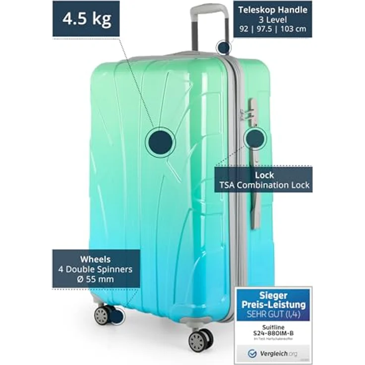 suitline großer Hartschalen-Koffer Trolley Rollkoffer XL Reisekoffer, TSA, 76 cm, ca. 96-110 Liter, PC glänzend, Northern Lights Gradient Design Verlauf – Bild 2