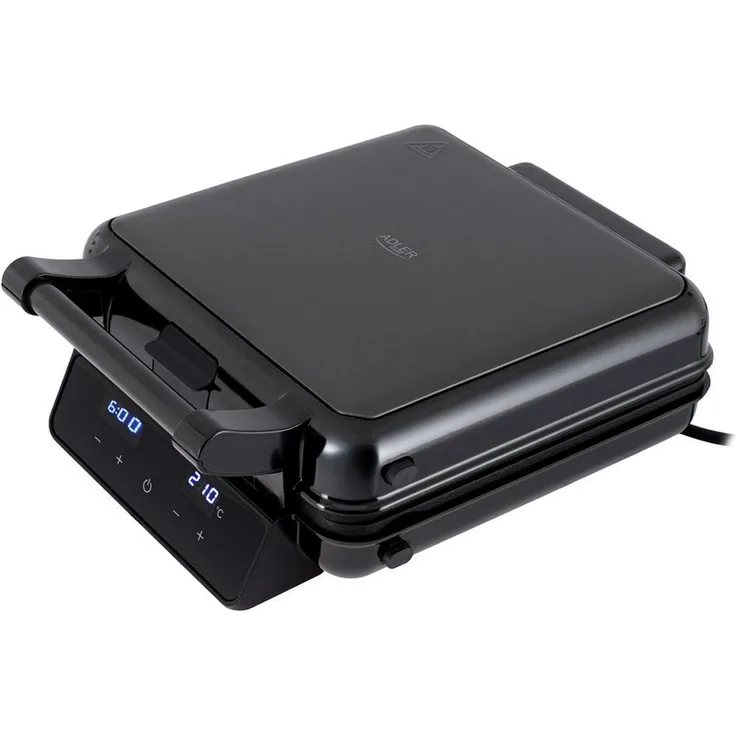 ADLER EUROPE 4-in-1 Sandwichmaker AD 3096, Sandwich-Toaster, Waffeleisen und Kontaktgrill, 2200 W, Temperaturregelung, Antihaftbeschichtung, Schwarz/Silber