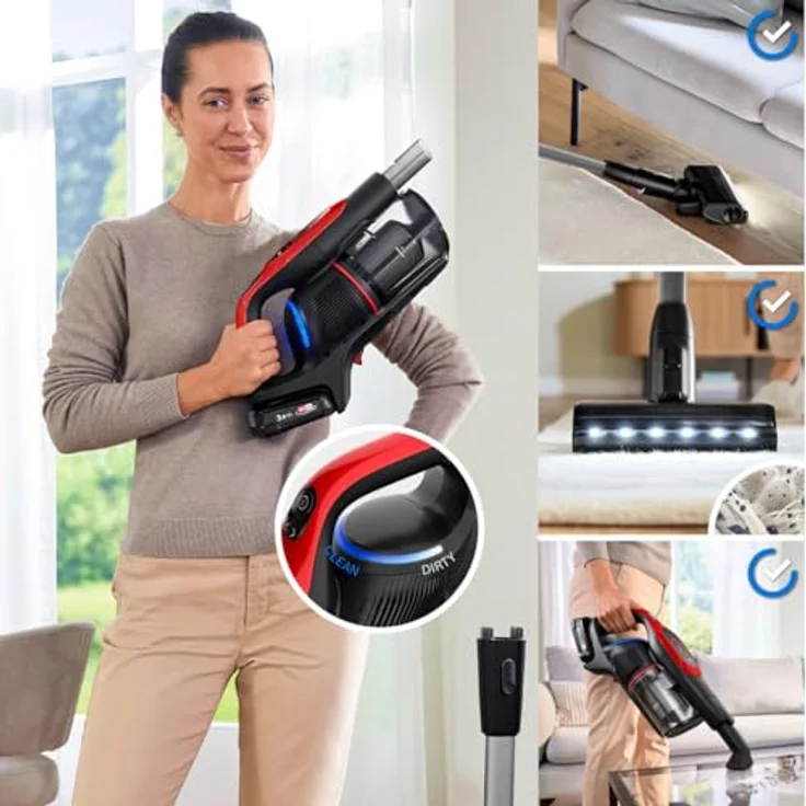 Bosch Unlimited 9 ProAnimal BBS931PET, Akkustaubsauger mit MicroClean-Technologie, motorisierter Mini Power-Düse, HEPA-Filter und 3-in-1 Zubehör, rot – Bild 2