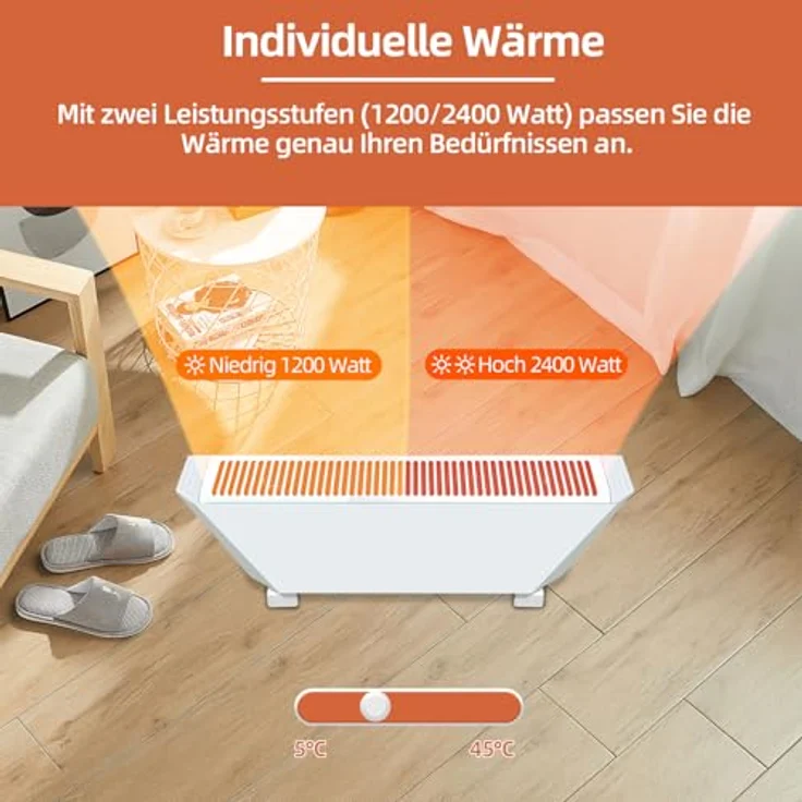 SHX Smart 2400W Elektroheizung Energiesparend - Elektrische Konvektorheizung mit Thermostat - App Steuerung, silber – Bild 3