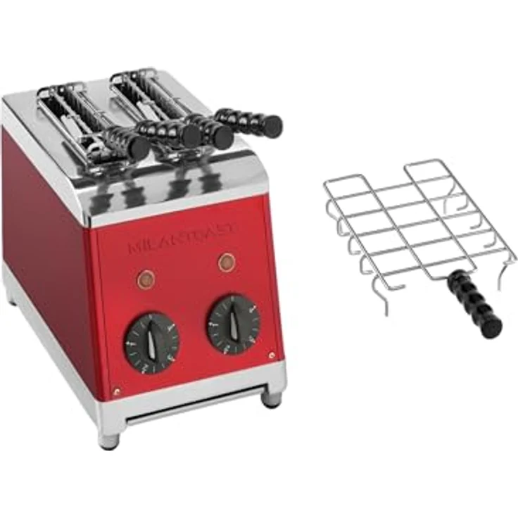 Milan Toast Milantoast 2-er Toaster mit Zangen und Brötchenaufsatz (Rot) – Bild 1