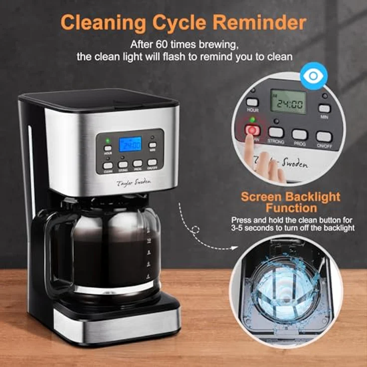 Taylor Swoden Darcy, 950W Filterkaffeemaschine mit Timer, 1.5L für 12 Tassen, Abschaltautomatik, Tropf-Stopp, wiederverwendbarem Filter, BPA-frei, Schwarz – Bild 5