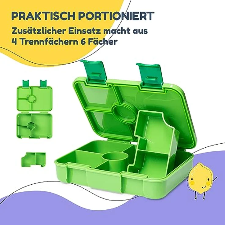 schmatzfatz by Lite Lunchbox 6 Fächer 20,8 x 4,5 x 15 cm (BxHxT) BPA-frei extra leichtes Tritan Grün – Bild 4
